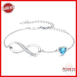 Sterling Silver Infinity Heart Charm Bracelet Adjustable Link Crystal Elegant